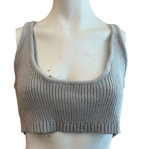 We Wore What Scoop Chunky Cozy Knit Bra XL Short Crop Tank Top Light Gray NWT - Picture 1 of 7